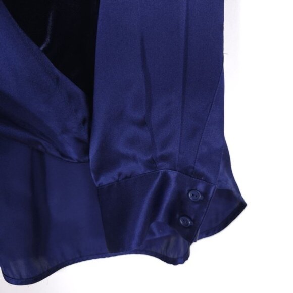 Sundance Blended Paths Blue 100% SILK Velvet Faux Wrap Top Women's MEDIUM Hi Low - Picture 9 of 13